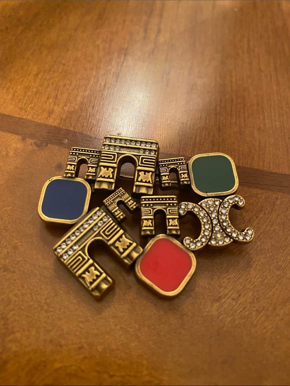 Gold-Tone Multicolor Enamel & Crystal Men’s Accessory Set
